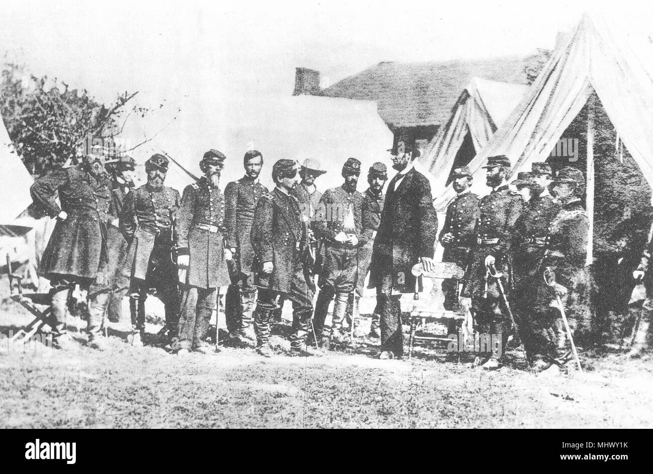 US BÜRGERKRIEG 1862. Schlacht von Antietam; Abraham Lincoln Webb McClellan Custer 1935 Stockfoto