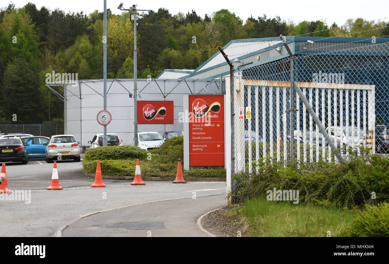 SWANSEA, 3. Mai 2018 die Virgin Media Call Center in Llansamlet, Swansea, wo es Arbeitsplatzverluste zu werden. Stockfoto