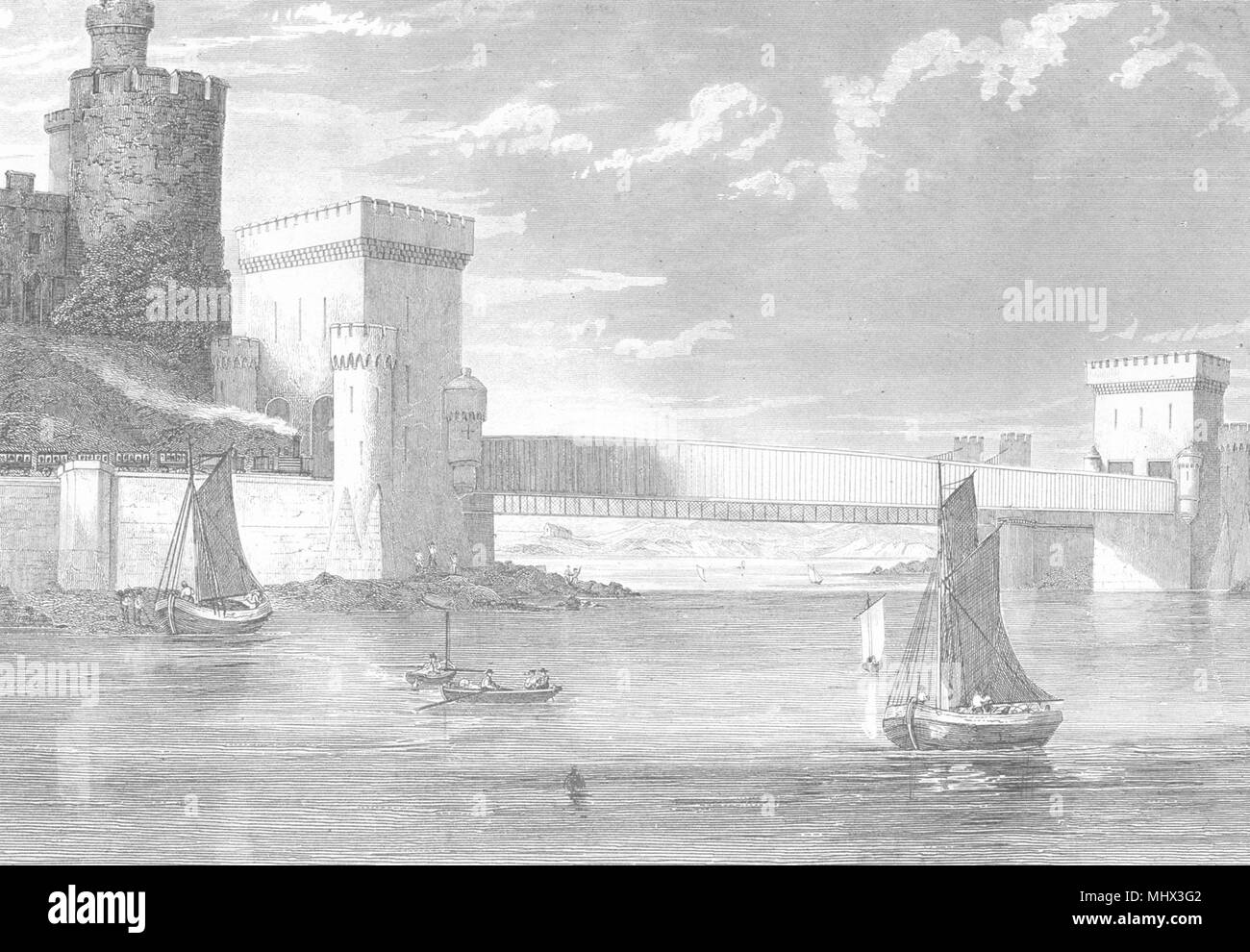 WALES. Brücke; der Conway Tubular Bridge 1880 alte antike Bild drucken Stockfoto