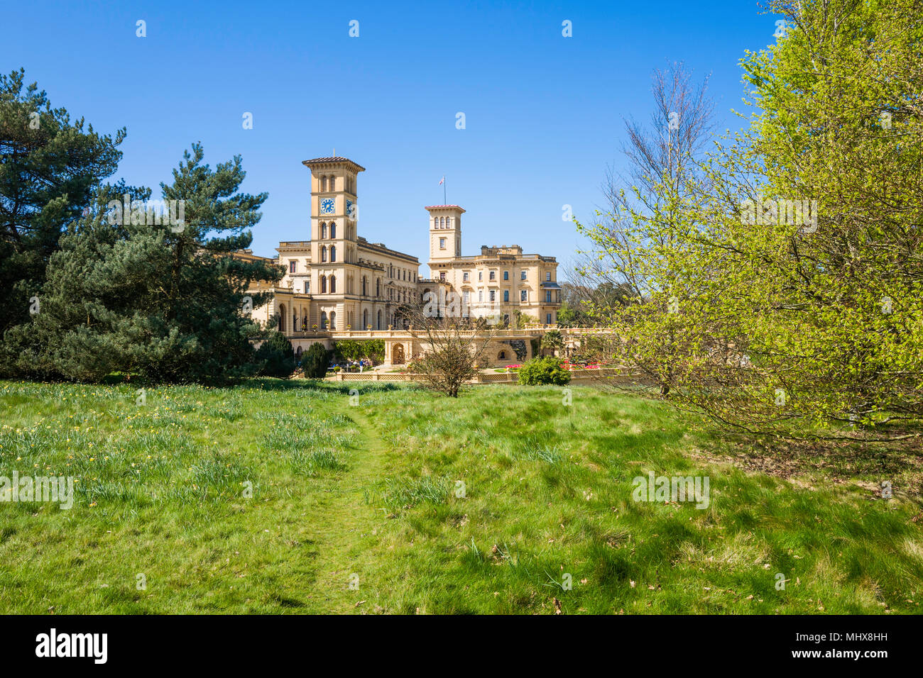 Die Nordfassade des Osborne House auf der Isle of Wight, die ehemalige Sommerresidenz von Königin Victoria und Prinz Albert. Stockfoto