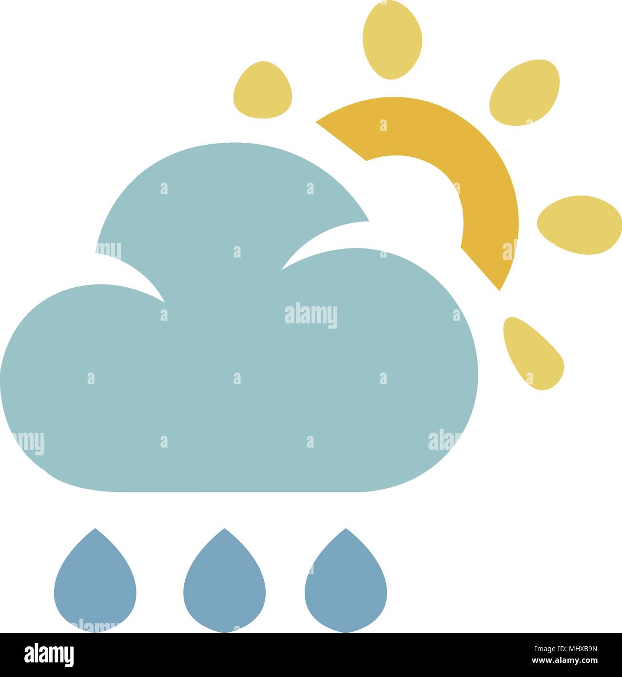 Regen-Wolke und Sonne-Symbol, Cartoon-Stil Stock Vektor