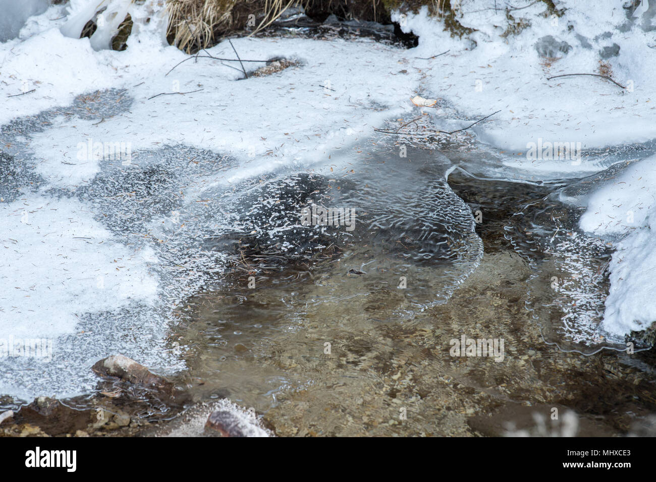 Gefrorene Creek kleiner Wasserfall in den Bergen Winter Stockfoto