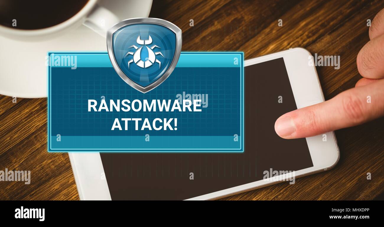 Ransomware Angriff, und mit der Hand berühren, Tel. Stockfoto