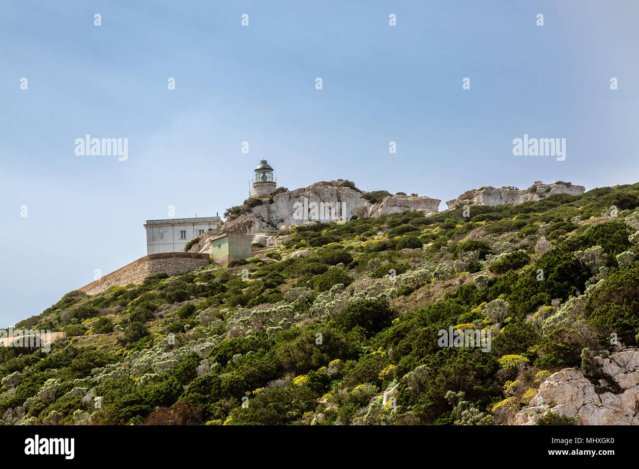 Leuchtturm am Kap "Capo Caccia" an der Nordküste von Sardinien Stockfoto