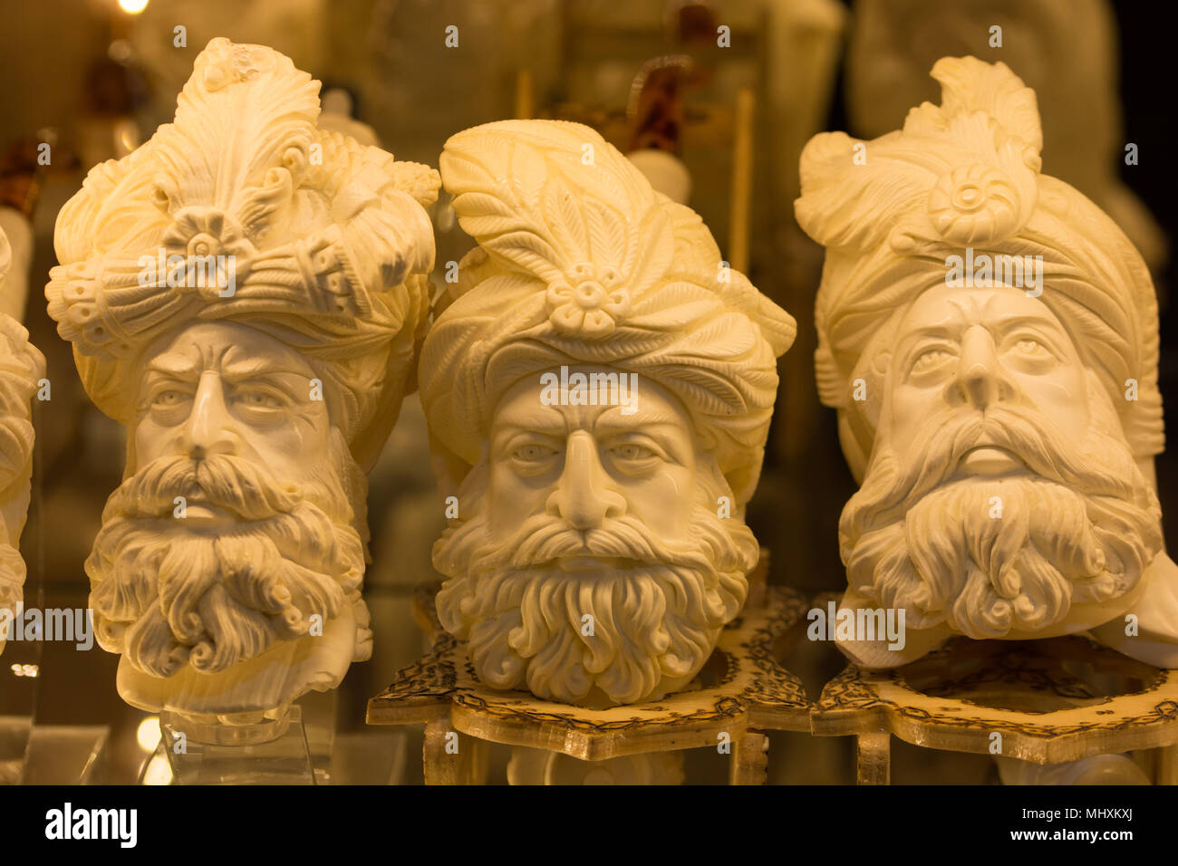 Meerschaum Pfeife Tabak in Form von Skulpturen. Fast alle meerschaum ist aus Eskisehir/Türkei entfernt. Stockfoto