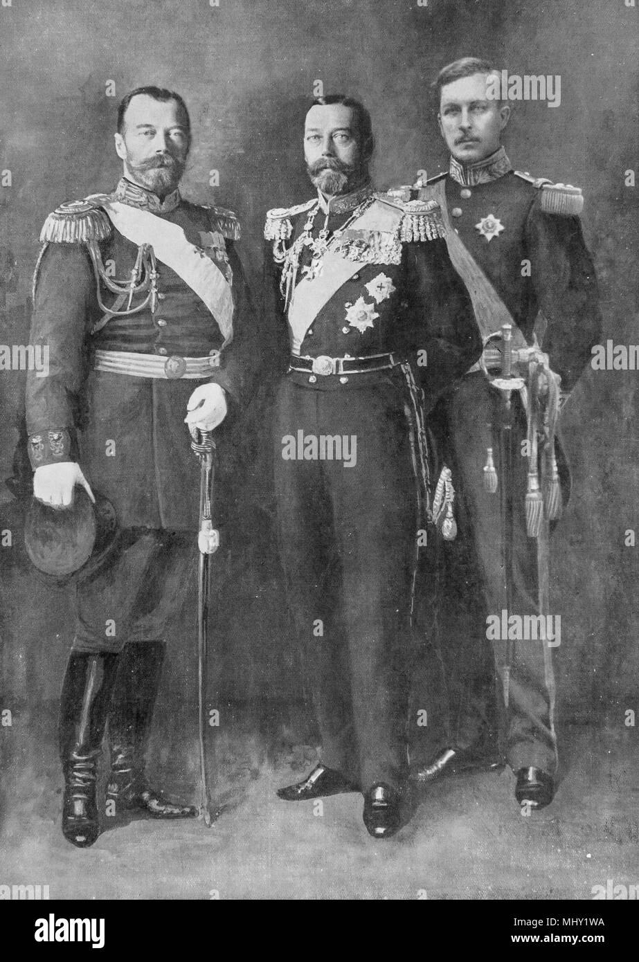 Nikolaus II. russischen Kaiser, George V König von Großbritannien, Albert 1 König von Belgien, Ersten Weltkrieg Stockfoto