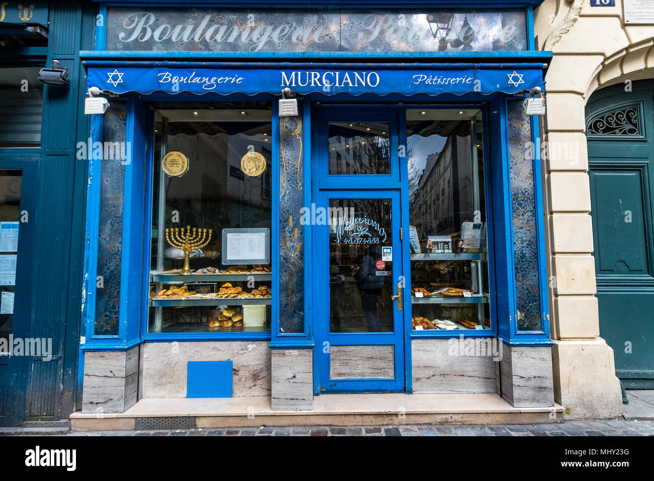 Murciano Patisserie-Boulangerie 14 rue des Rosiers in Le Marais Viertel von Paris. Stockfoto