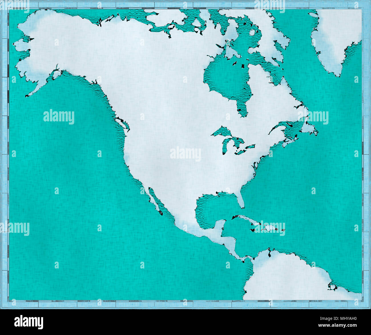 Karte von Nordamerika, gezeichnet dargestellt Pinselstriche, geografische Karte, Physik. Kartographie, geographische Atlas Stockfoto