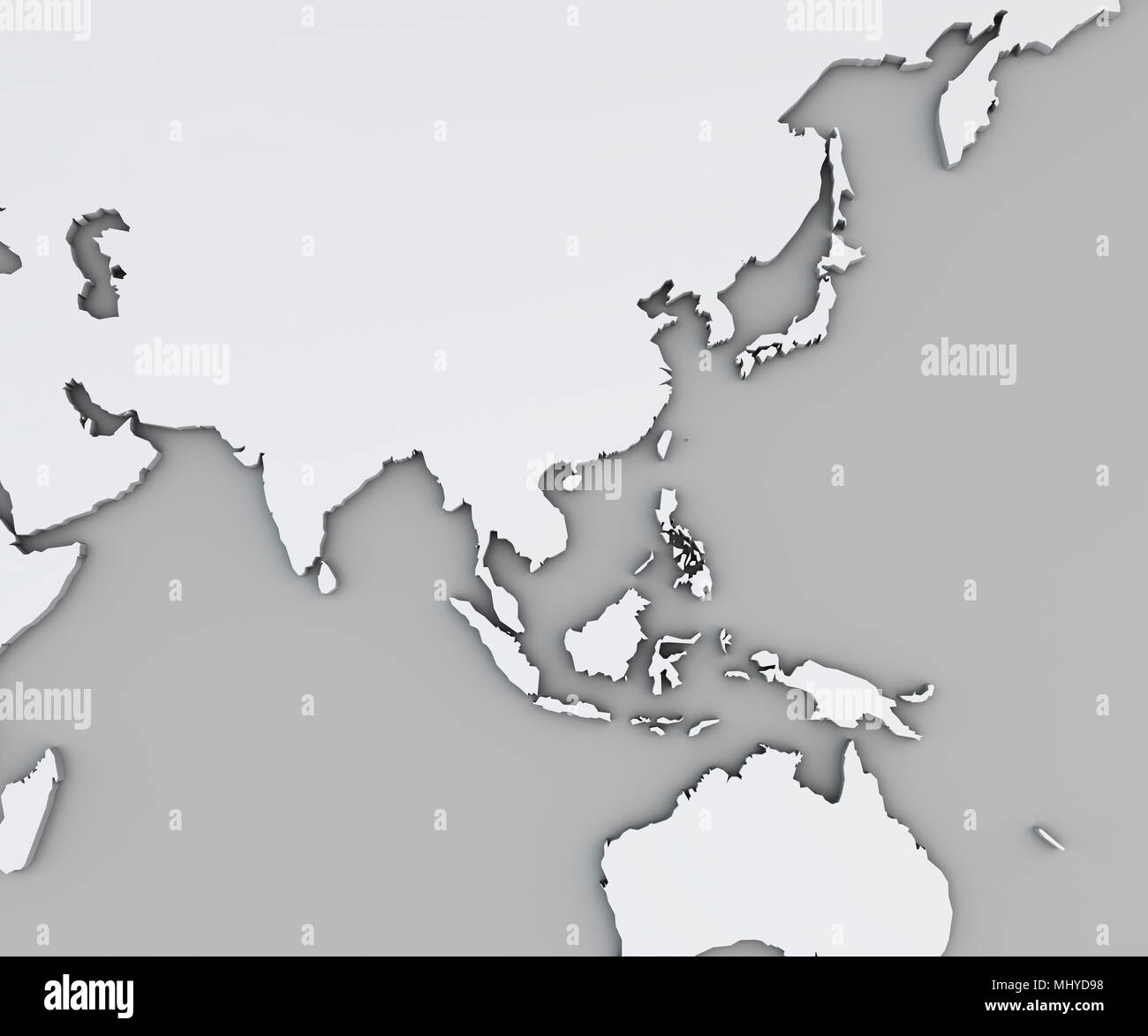 Karte von Südostasien, weiß geografische Karte, Physik. Kartographie, geographische Atlas Stockfoto