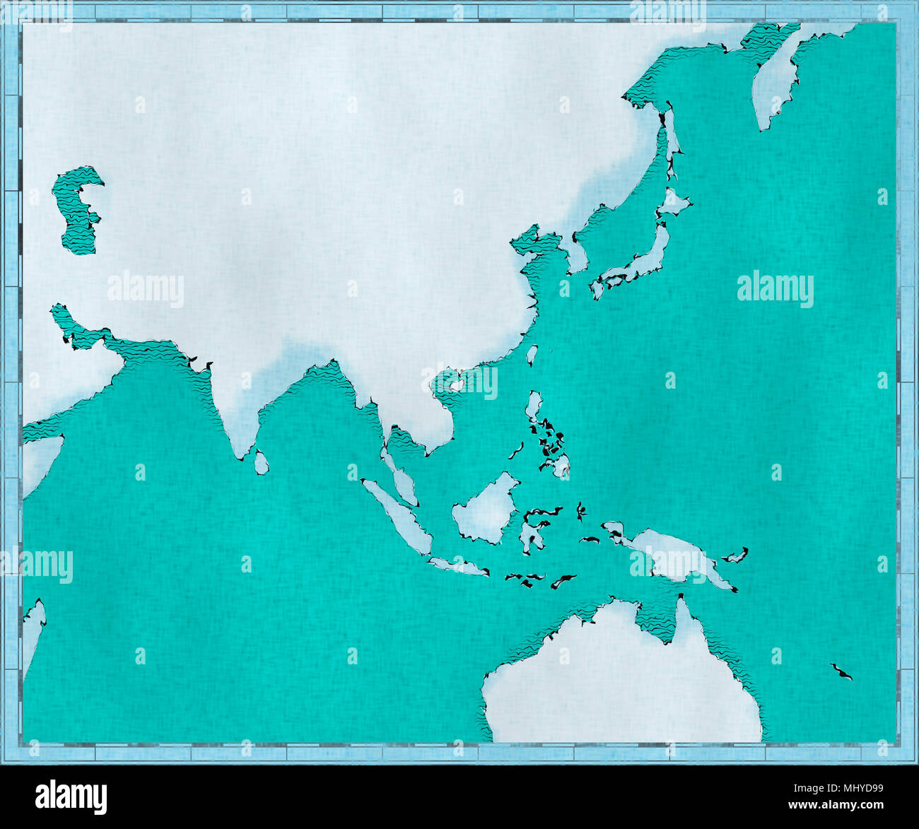 Karte von Südostasien, gezeichnet dargestellt Pinselstriche, geografische Karte, Physik. Kartographie, geographische Atlas Stockfoto