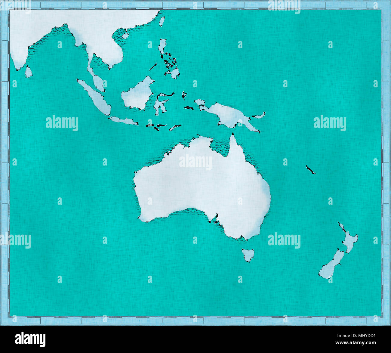 Karte von Ozeanien, gezeichnet dargestellt Pinselstriche, geografische Karte, Physik. Kartographie, geographische Atlas Stockfoto