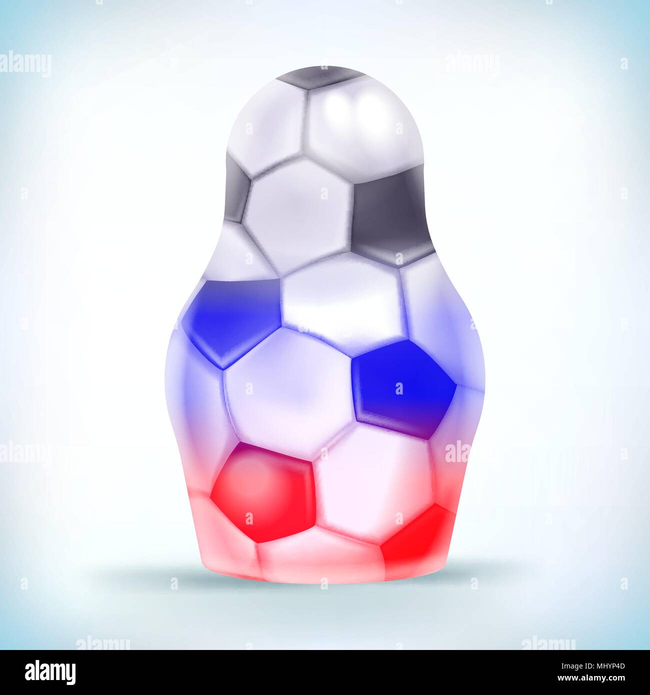 Soccer Cup 2018 Russland. Verschachtelung Puppe in der Kugel Textur realistisch isoliert Vector Illustration. Wm-Fußball-Cup auf Weiß. Element für des Stock Vektor