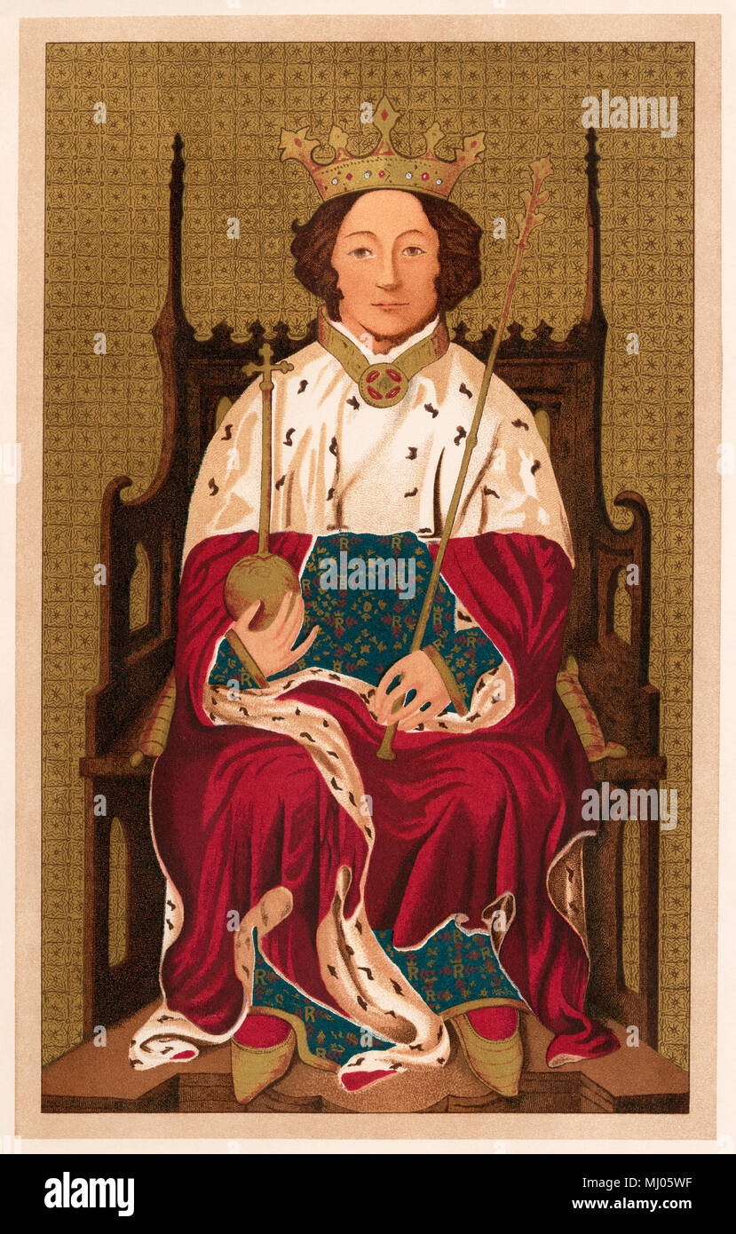 Richard II., König von England. Lithographie von einem Gemälde in der Westminster Abbey Stockfoto Richard II., König von England. Lithographie von einem Gemälde in der Westminster Abbey Stockfoto