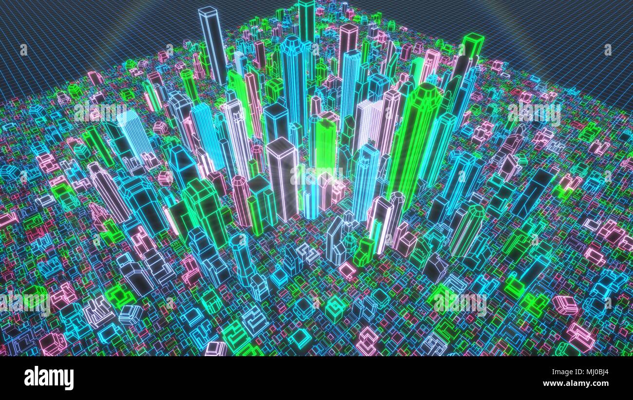 3D holographische Abbildung: Stadt Stockfoto