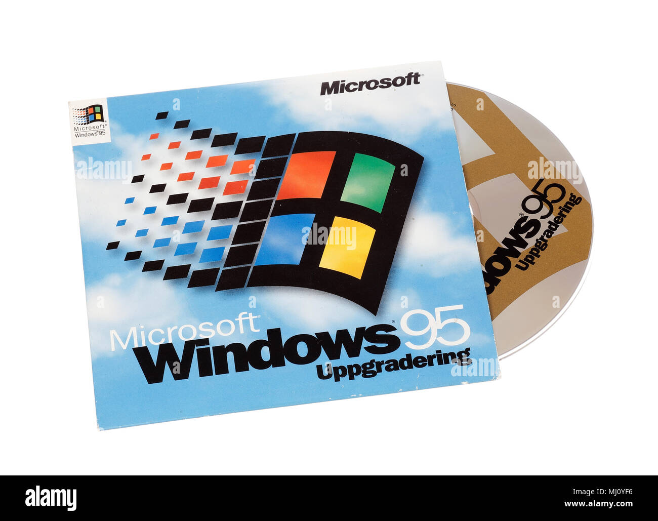 Stockholm, Schweden, 15. Dezember 2014: Microsoft Windows 95 Betriebssystem Abdeckung mit CD für die Schwedische version, auf weißem Hintergrund. Stockfoto