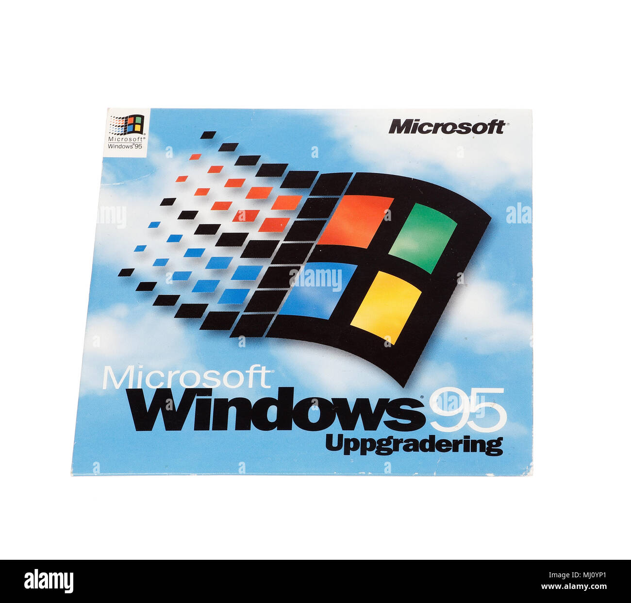 Stockholm, Schweden, 15. Dezember 2014: Microsoft Windows 95 Betriebssystem Abdeckung für die Schwedische version, auf weißem Hintergrund. Stockfoto