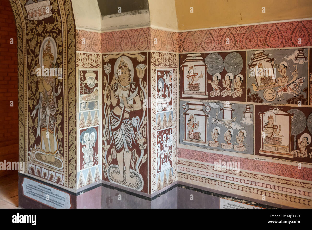 Wandmalereien, Bagan, Myanmar (Birma) Stockfoto