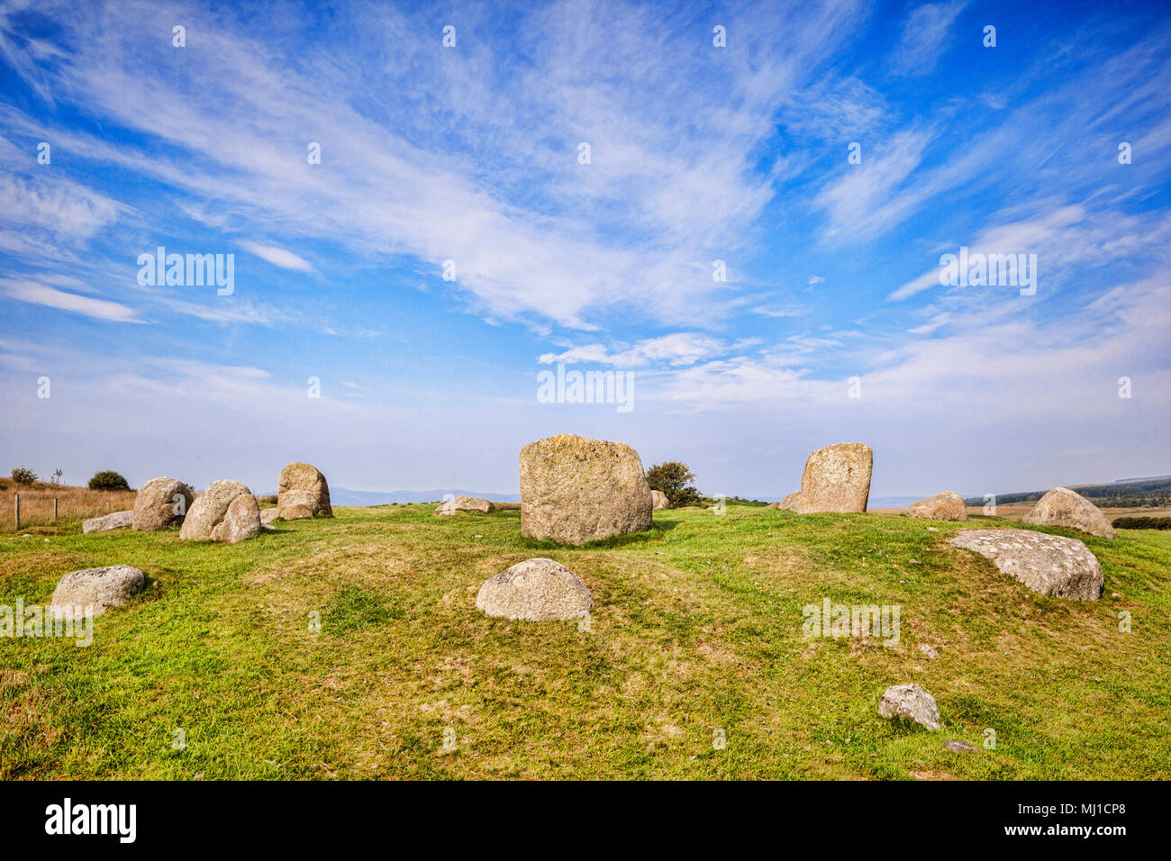 Der Fingal Kessel Stone Circle, einem 4000 Jahre alten Megalith-monument auf machrie Moor auf der Insel Arran, North Ayrshire, Schottland. Stockfoto