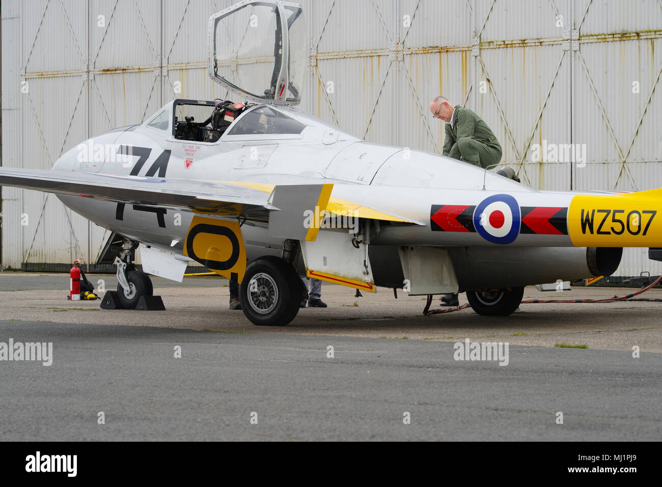 De Havilland Vampire T11, WZ507, G-VTII, am Flughafen Coventry Stockfoto
