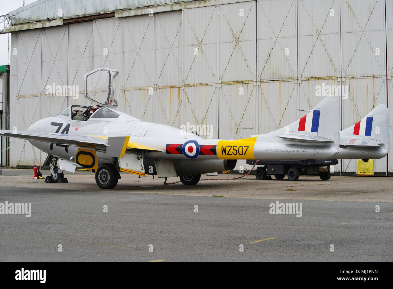 De Havilland Vampire T11, WZ507, G-VTII, am Flughafen Coventry Stockfoto