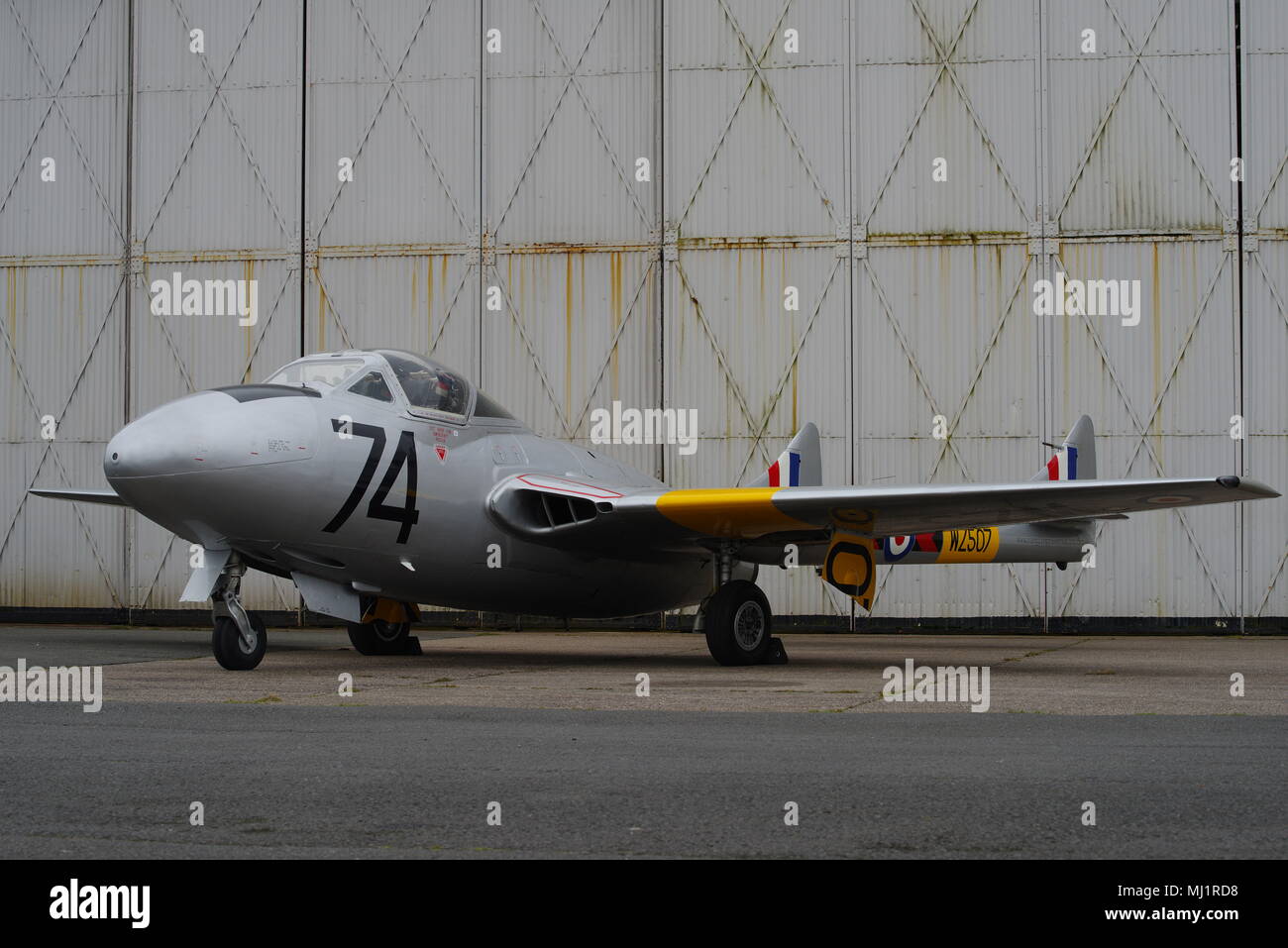 De Havilland Vampire T11, WZ507, G-VTII, am Flughafen Coventry Stockfoto