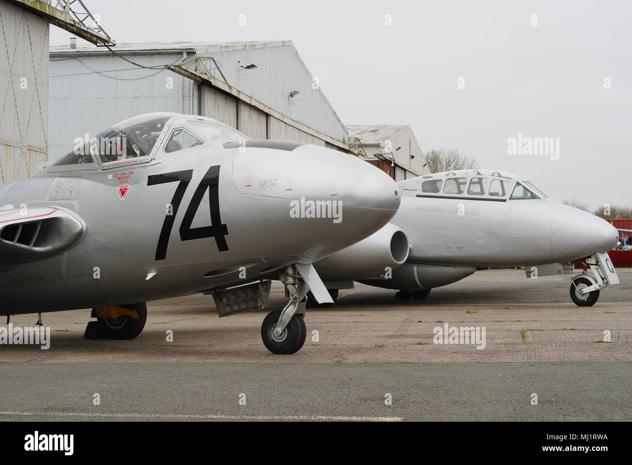 De Havilland Vampire T11, WZ507, G-VTII, am Flughafen Coventry Stockfoto