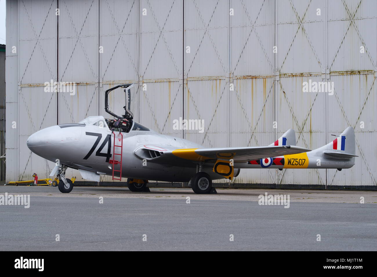 De Havilland Vampire T11, WZ507, G-VTII, am Flughafen Coventry Stockfoto