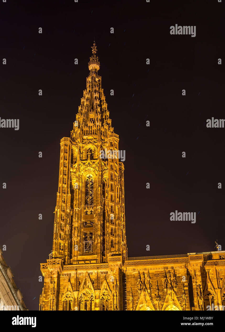 Blick auf das Straßburger Münster, Notre-Dame de Strasbourg - Elsass, Frankreich Stockfoto