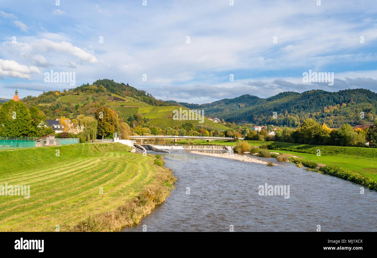 Blick auf den Fluss Kinzig im Schwarzwald. Deutschland - Ba Stockfoto