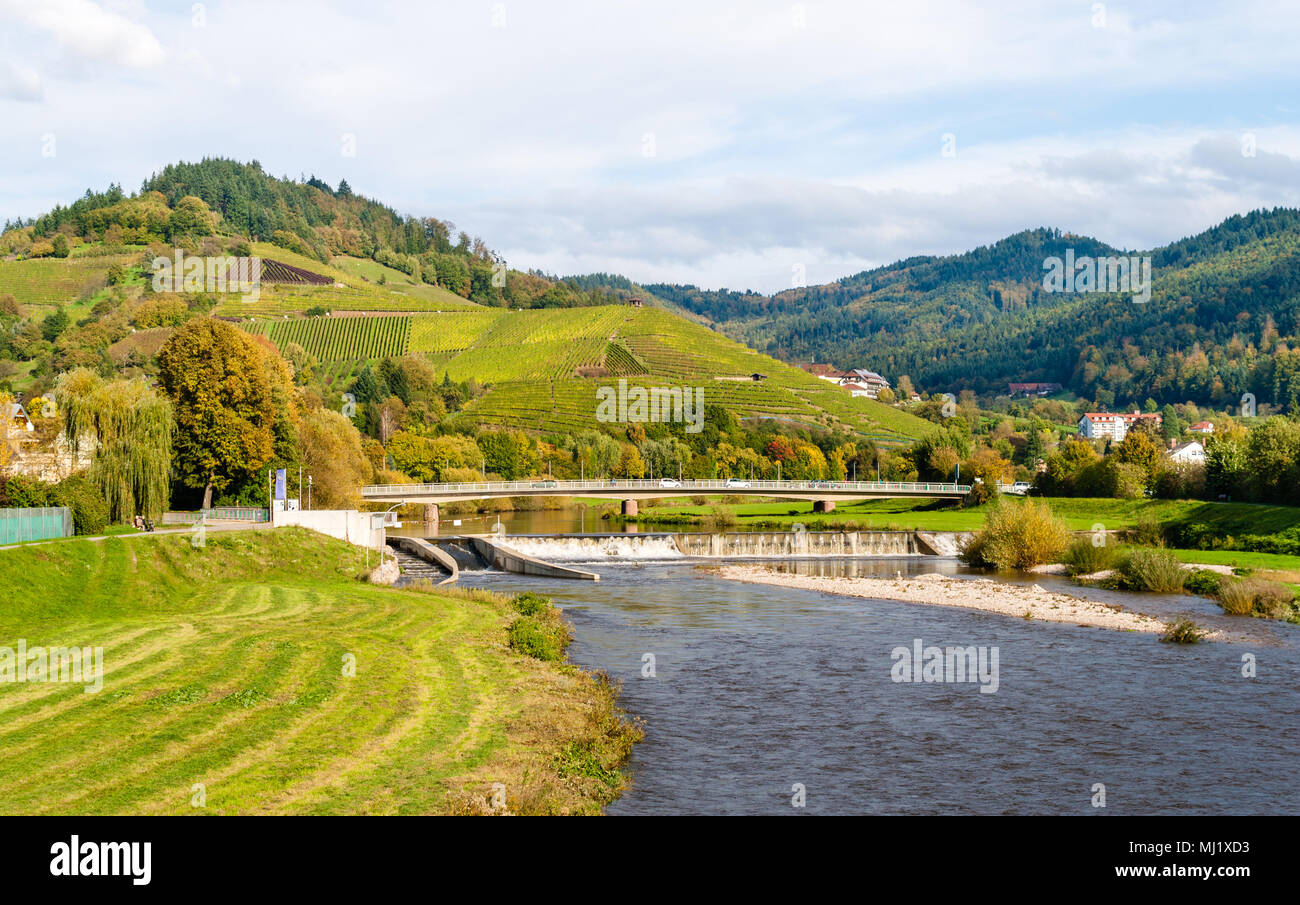 Blick auf den Fluss Kinzig im Schwarzwald. Deutschland - Ba Stockfoto