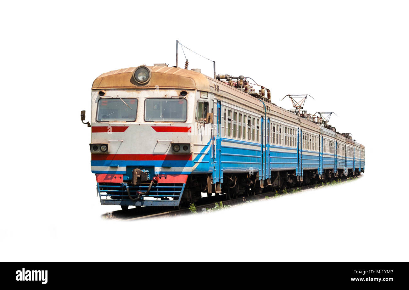 Suburban elektrische Zug auf weißem Hintergrund Stockfoto