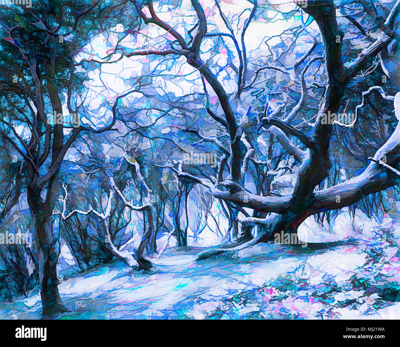 Digitale Kunst: Winter im Wald Stockfoto
