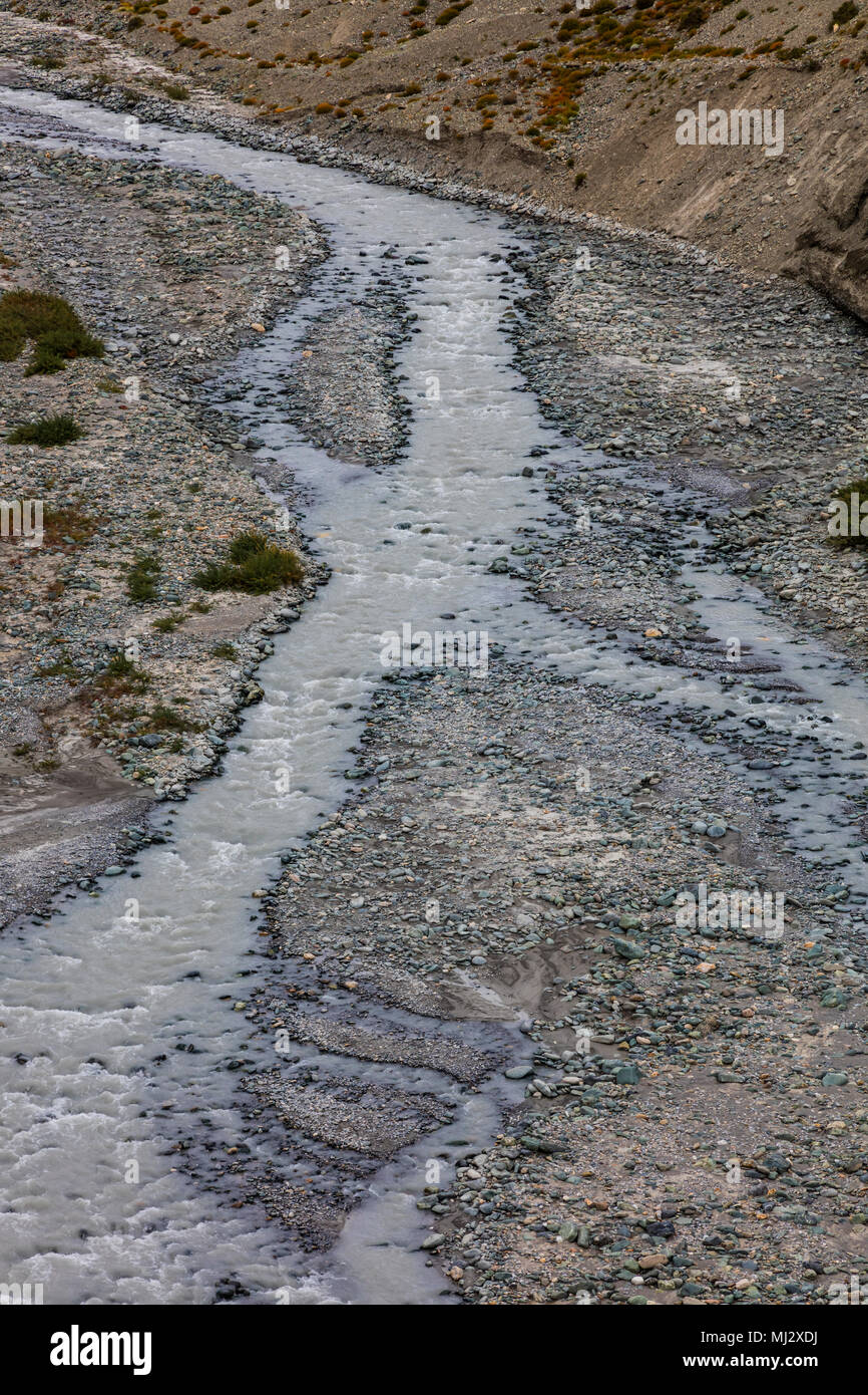 Eine Seite Strom einspeisen in die oberläufe der Stod Fluss - Zanskar, Ladakh, Indien Stockfoto