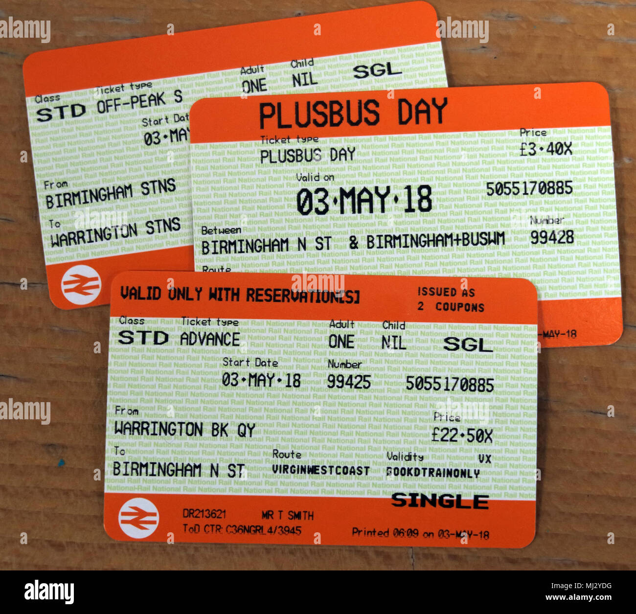 Plusbus Rail Ticket und Bus Reisen für Birmingham auf WM reisen, Großbritannien Stockfoto