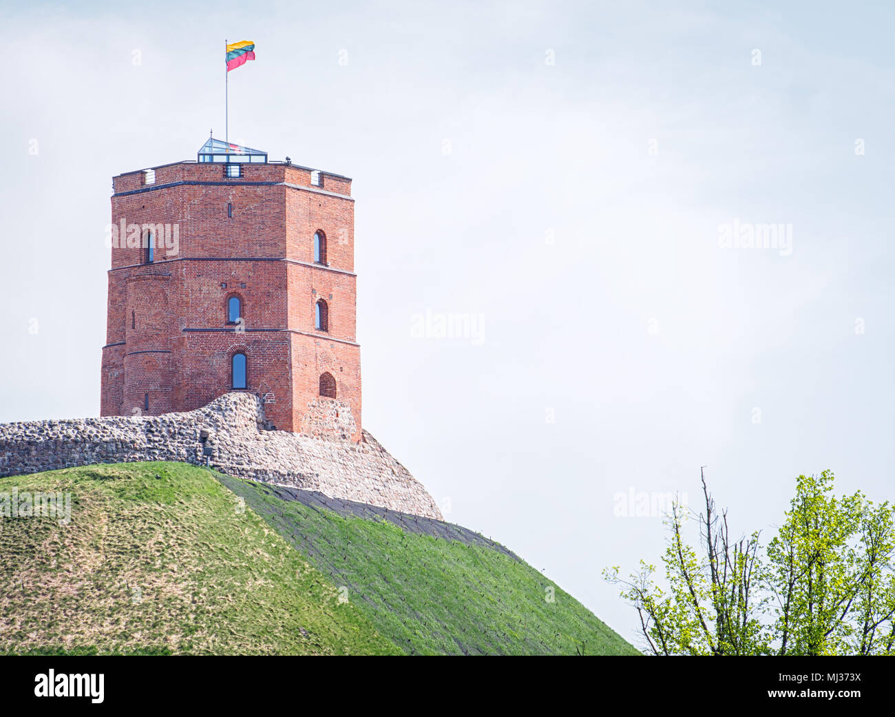 Gediminas' Turm ist der restliche Teil des Oberen Schlosses in Vilnius, Litauen. Es ist eine wichtige und historische Wahrzeichen der Stadt Vilnius Stockfoto