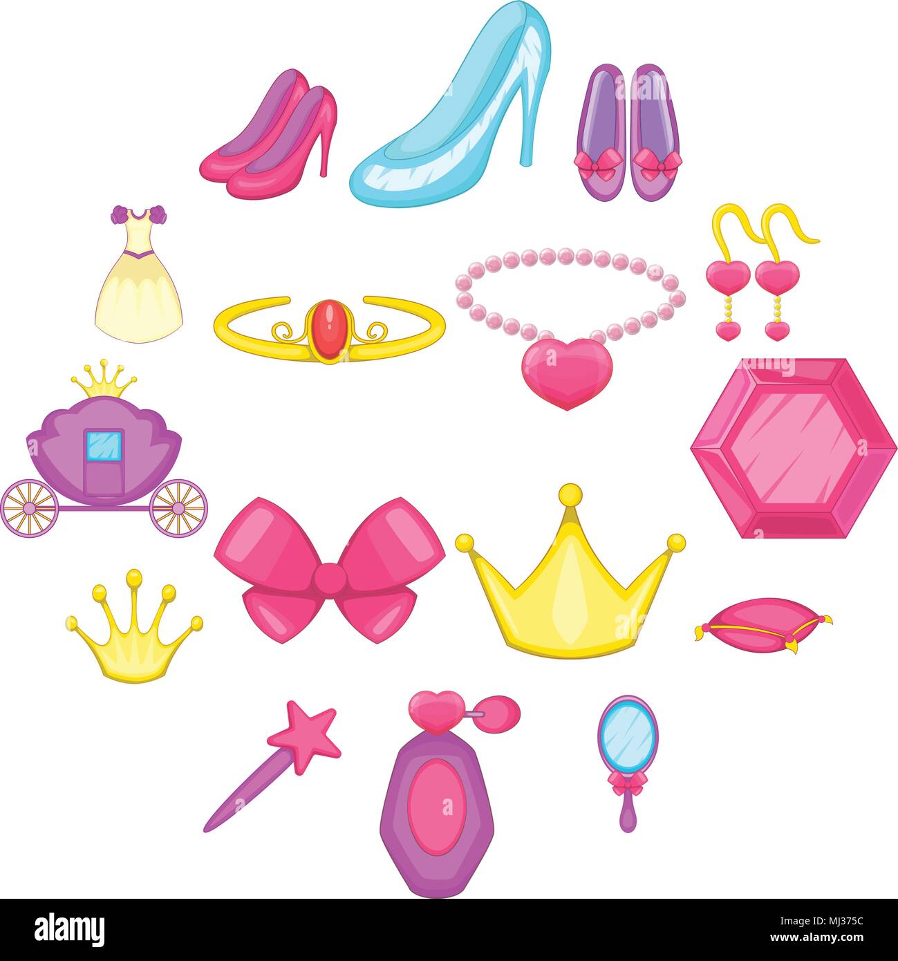 Prinzessin Puppe Icons Set, Cartoon-Stil Stock Vektor