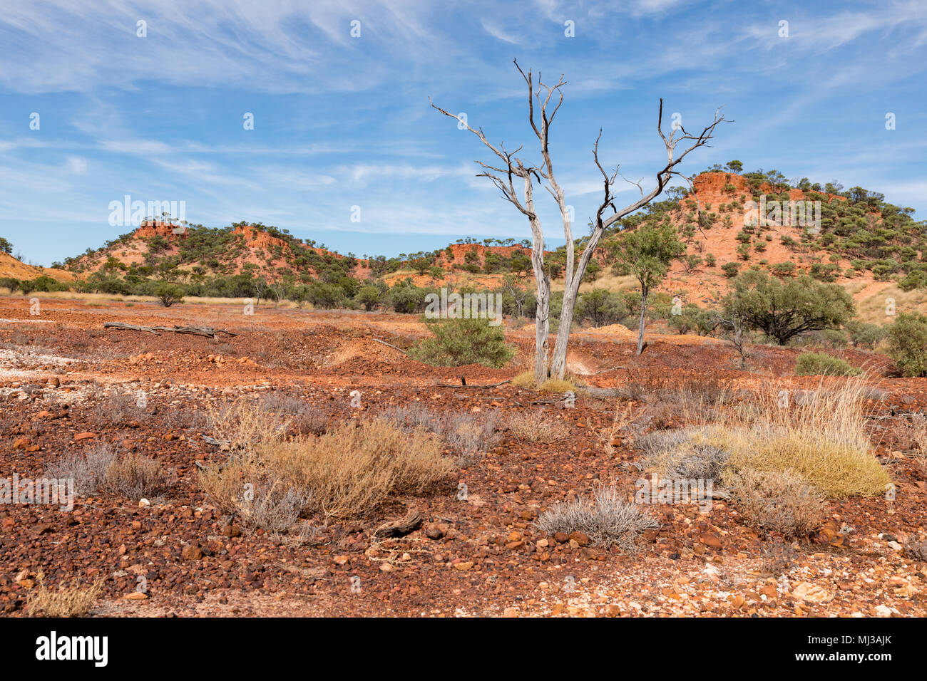 Roten Tafelberge auf dem Kennedy Entwicklung Straße zwischen Winton und Middleton in outback Central Queensland. Stockfoto