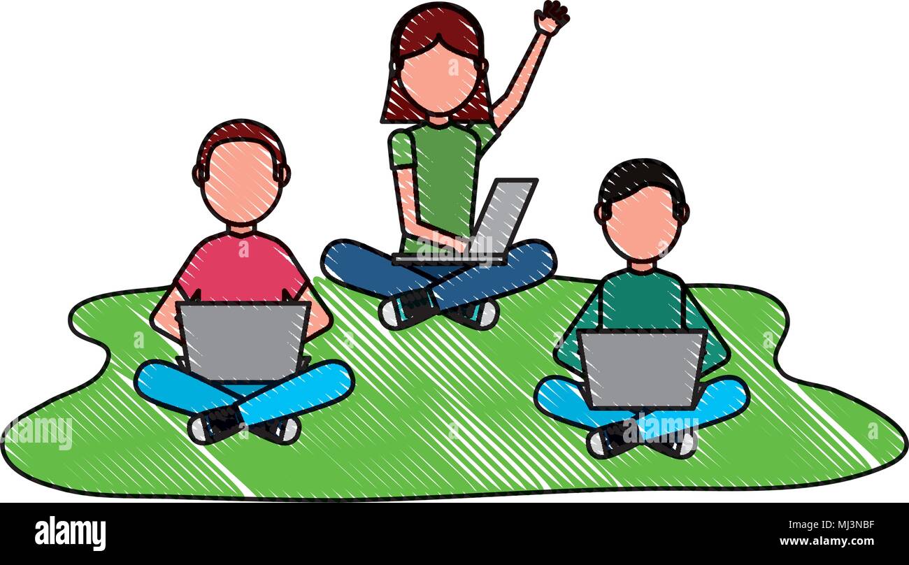 Gruppe der jungen Menschen mit Laptops Vector Illustration Design Stock Vektor