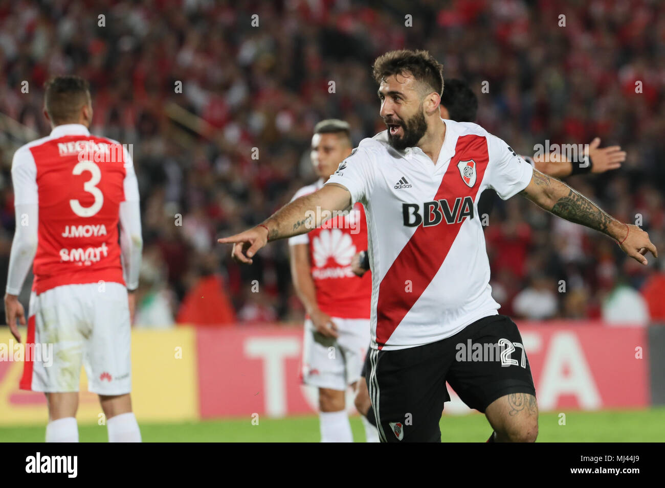 Bogota Kolumbien 03 Mai 2018 Der River Plate Lucas Pratto Feiert Nach Scoaring Wahrend Der Copa