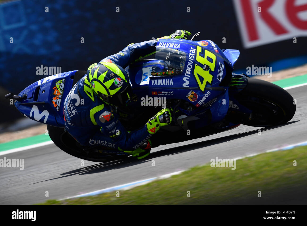 Valentino Rossi (46) von Italien und Movistar Yamaha MotoGP während der freien Praxis der Gran Premio Red Bull von Spanien, Circuit von Jerez - Angel Nieto, Jerez de la Frontera, Spanien. Freitag, 04 Mai, 2018. Stockfoto