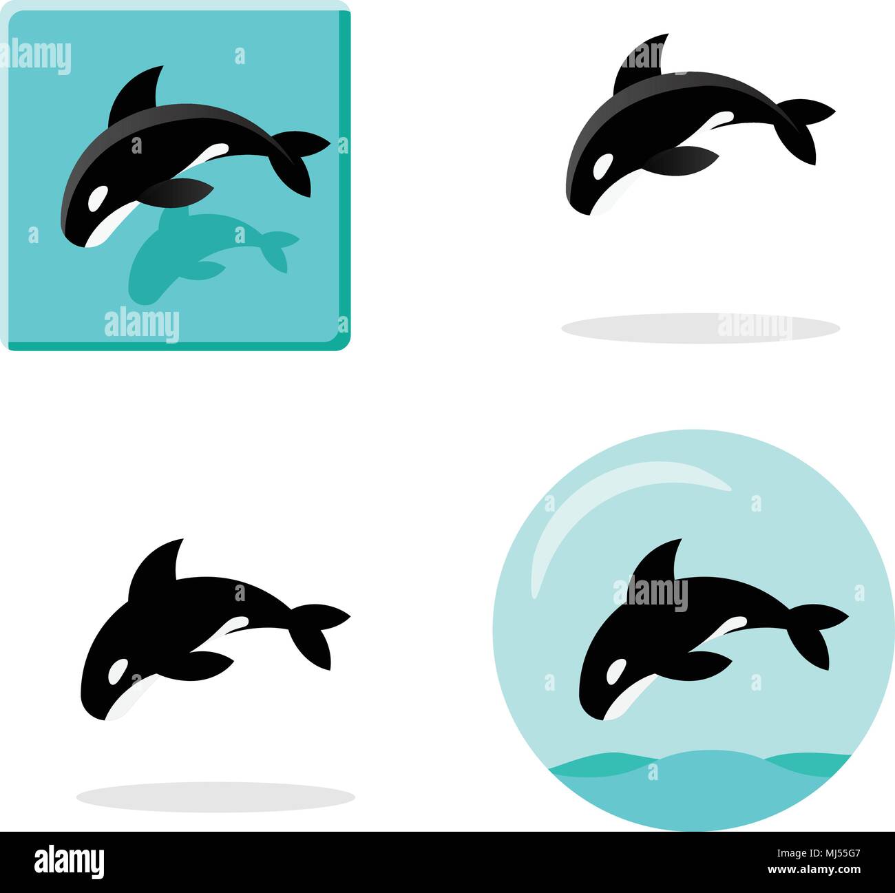 Satz von Killer whale Symbole im flachen Stil, vector art design Stock Vektor