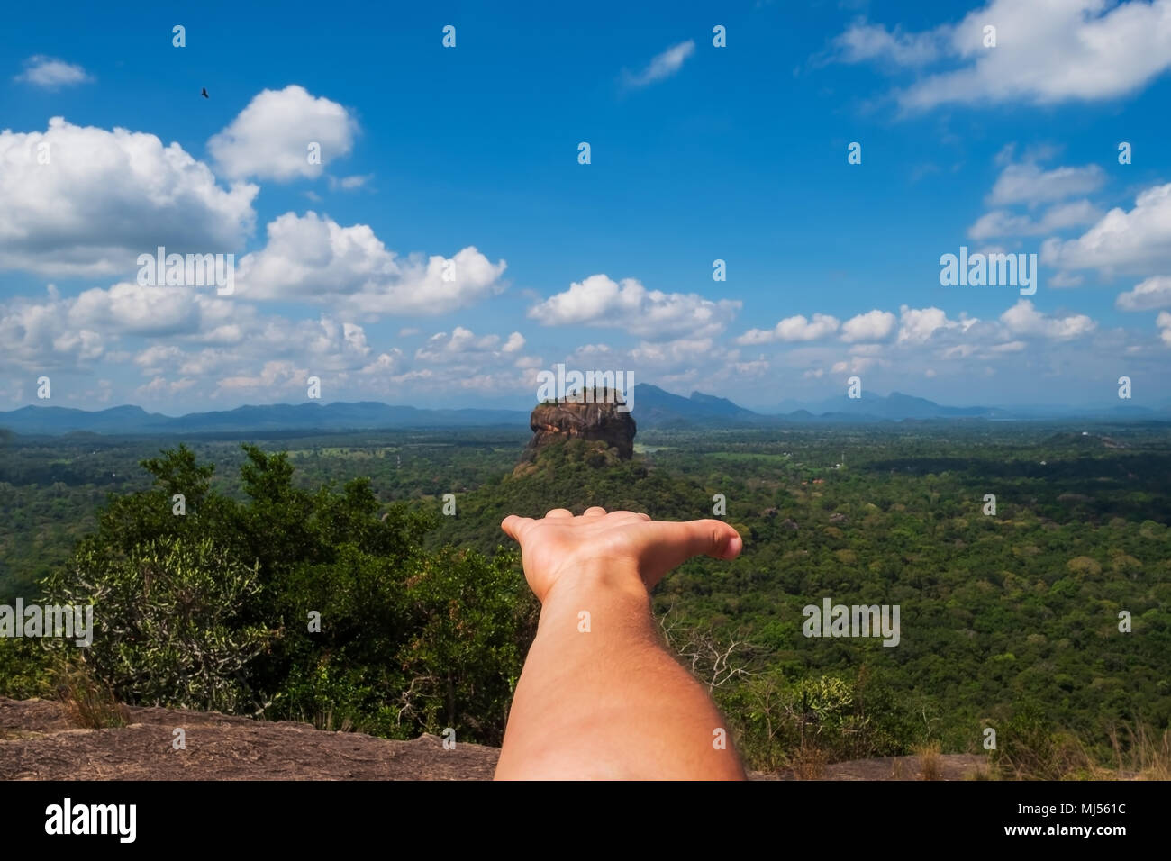 Blick auf den Sigiriya Felsen Lion Rock. Stockfoto
