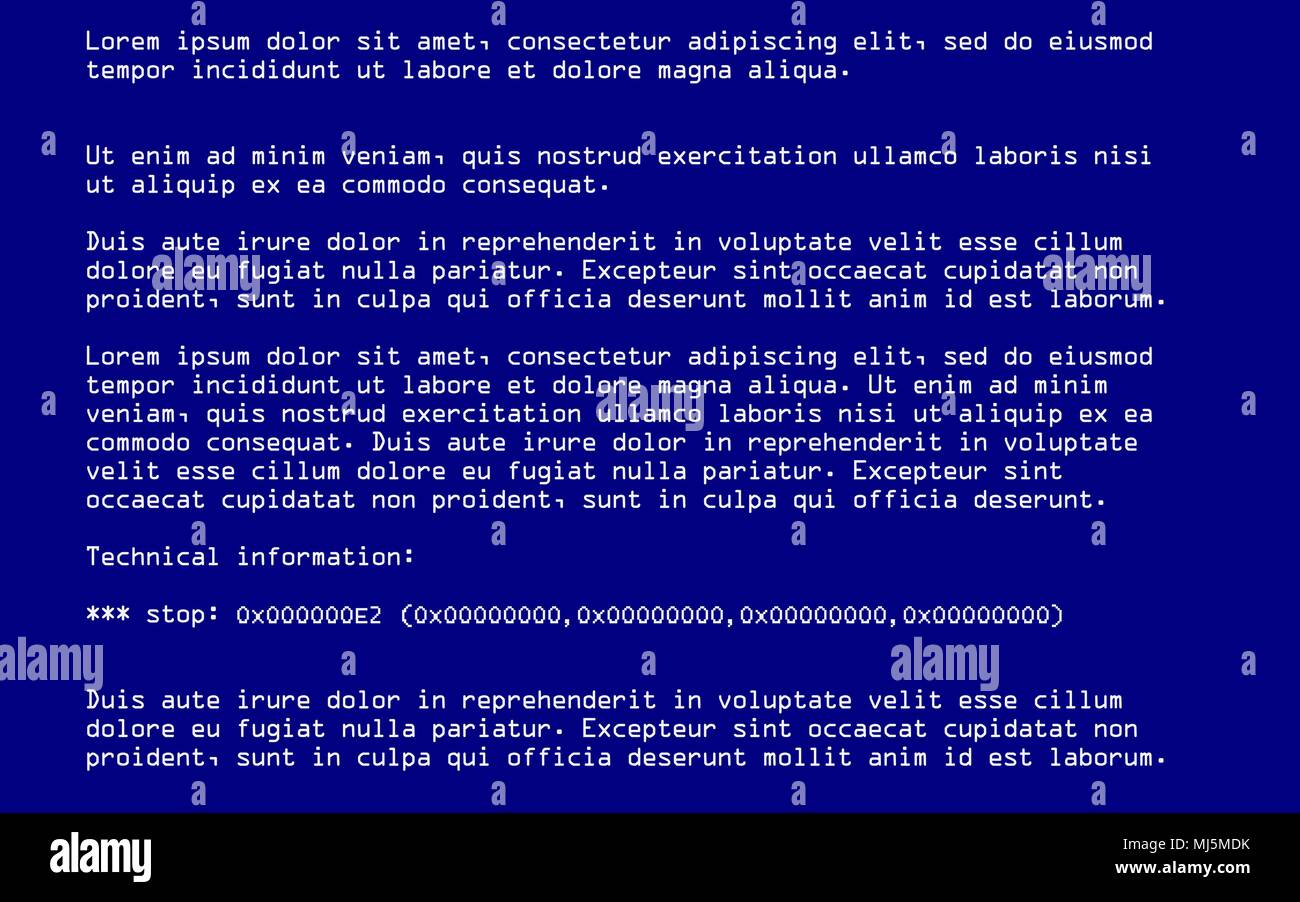 Blue Screen Of Death BSOD System Crash Report Hintergrund Vector