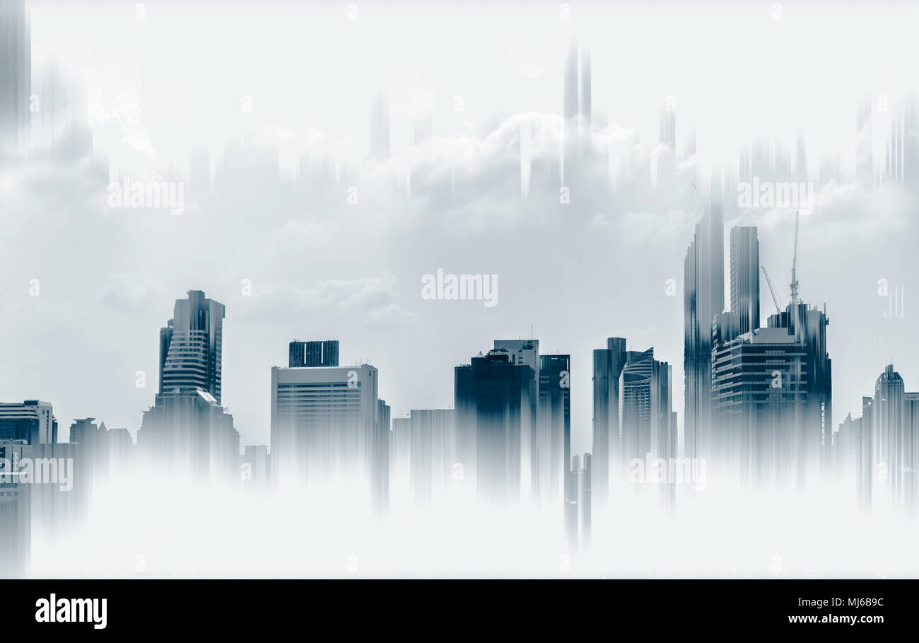 Panoramablick, moderne Gebäude und Motion Grafik. Gebäudetechnik abstrakt Hintergrund Stockfoto