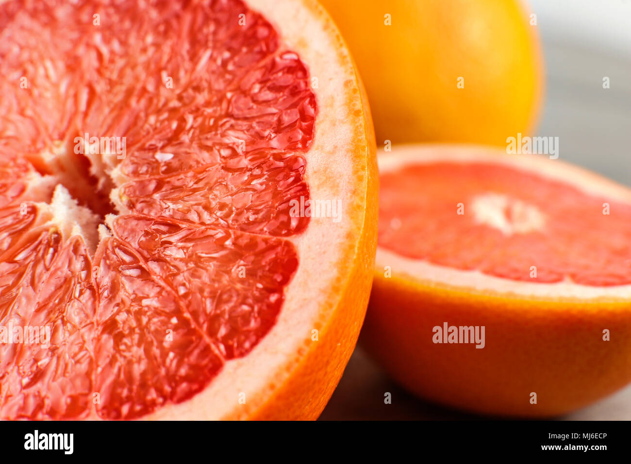 Detail der roten Grapefruits halbieren. Stockfoto