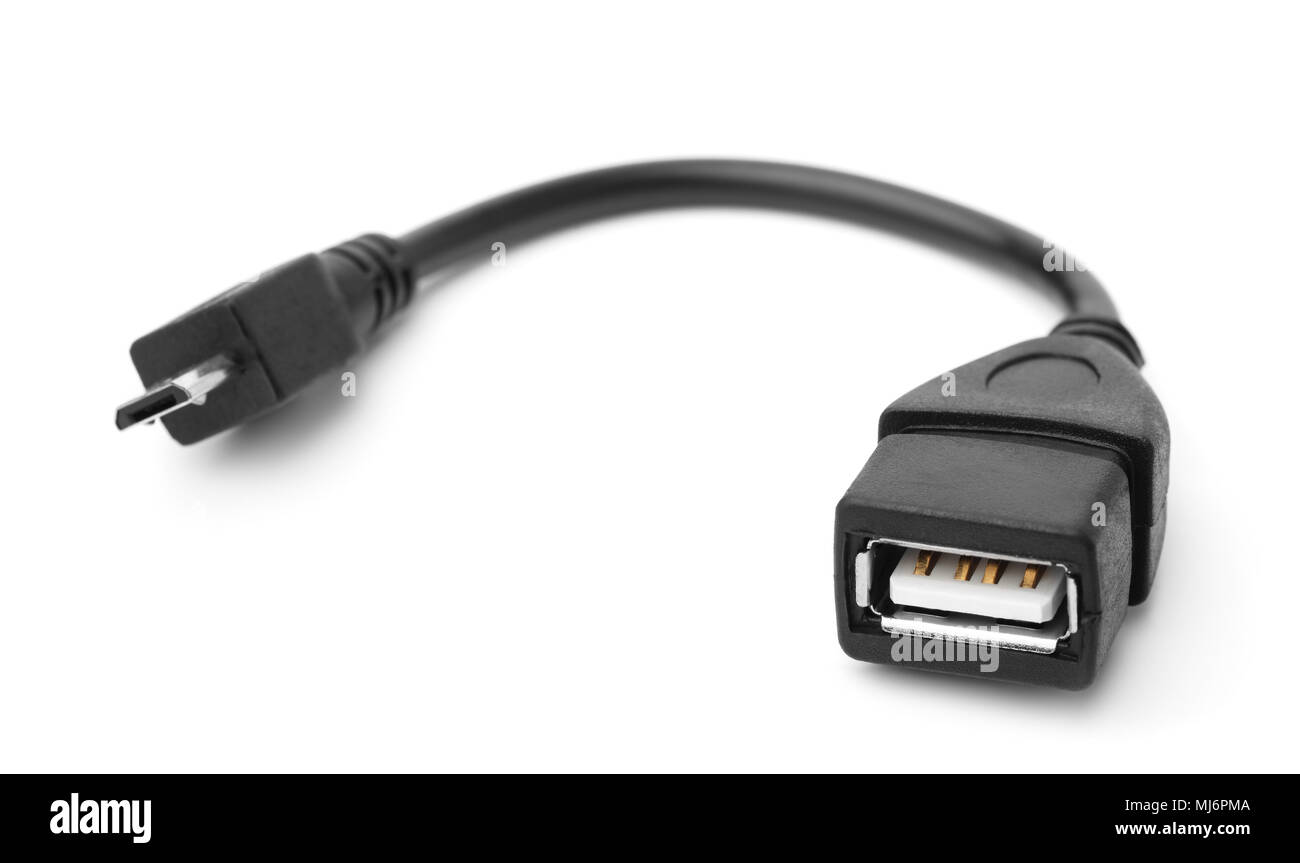 USB-OTG-Kabel isoliert auf weißem Stockfoto