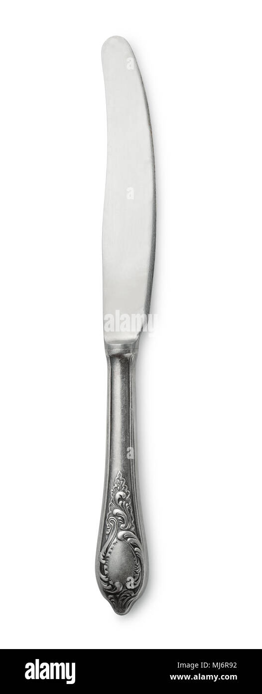 Alte silberne Tabelle Messer isoliert auf weißem Stockfoto