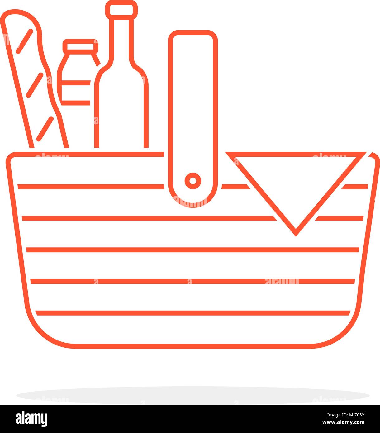 Rote dünne Linie Warenkorb Symbol für Picknick Stock Vektor