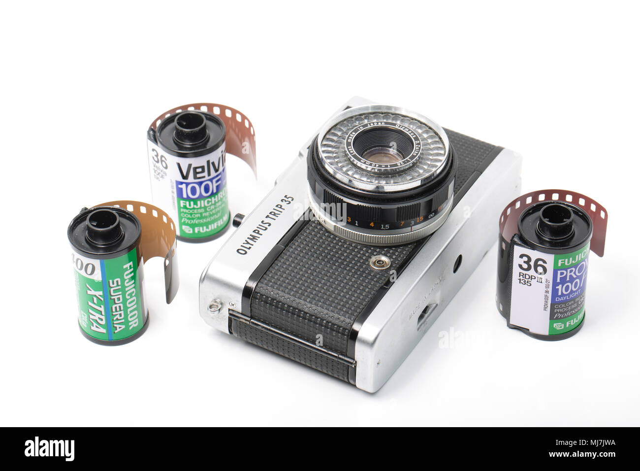 Eine Arbeitsgruppe Olympus Trip 35 Film Kamera gekauft für 1 £ von Flohmarkt in Dorset England UK. Die Produktion der Kamera lief von 1967-1984 und es war fitt Stockfoto