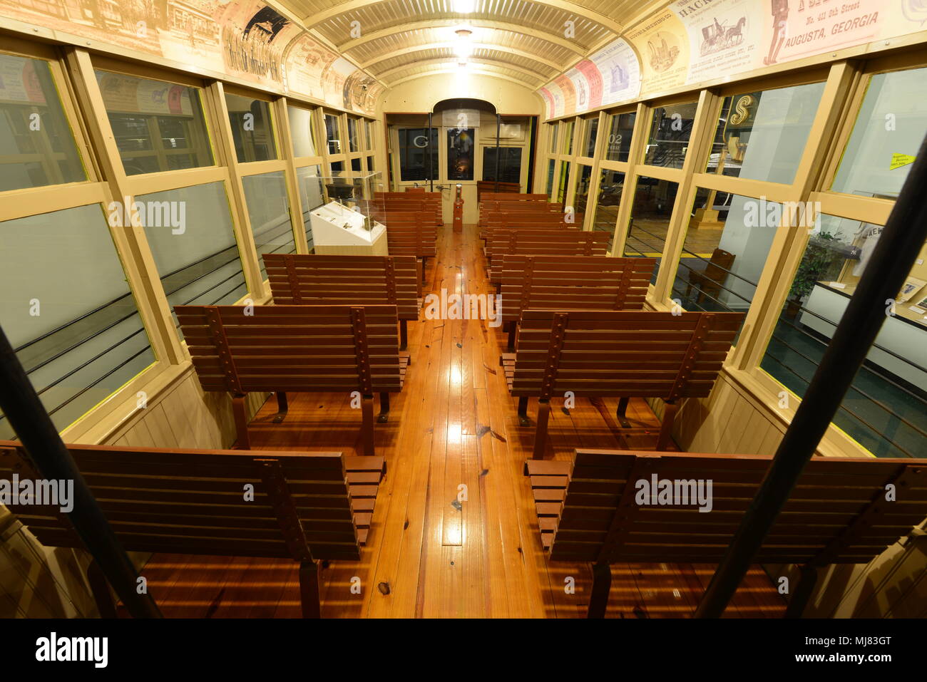 Eine gelbe Straßenbahn, die in Augusta im frühen 20. Jahrhundert verwendet wurde. Stockfoto